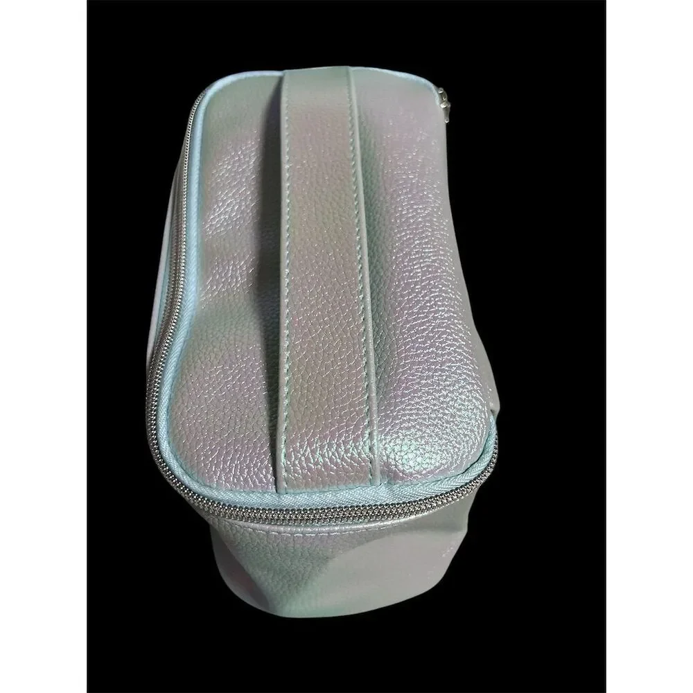 Iridescent Metallic Makeup Bag with Zipper Closure